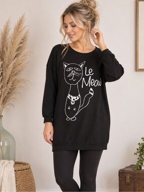 Melissa McCarthy Black 'Le Meow' Cat Graphic Sweatshirt